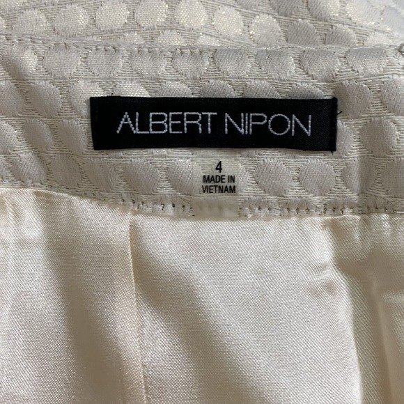 Albert Nipon Skirt Women's Size 4 Cream Metallic Polka Dot Office Work Zip Up - Picture 5 of 8